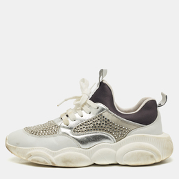 Moschino Black/Silver Leather Bubble Teddy Low Top Sneakers Size 40 1168917