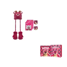 Disney Вязаная шапка из полиэстера серии "Клубничный мишка" унисекс, Lotso Antler Plush Thermal Hat+Warm Patch 3 Bag/30 Pcs Combo Set dw-dsn-35 | lotso antler plush thermal hat+warm patch 3 bag/30 pcs combo set