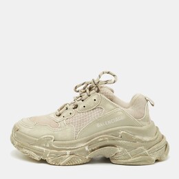 Balenciaga Beige Faux Leather and Mesh Faded Triple S Sneakers Size 38 1180800