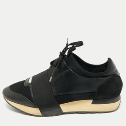 Balenciaga Black Leather and Mesh Race Runner Sneakers Size 38 1193365