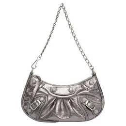 Balenciaga Кожаная байкерская сумка через плечо миниатюрная женская серебристая 6958140gt3y8103