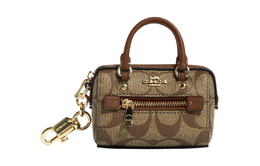 Coach Холщовый брелок для сумки с гладкой кожей Женский цвет хаки и седло 1716-imbdx