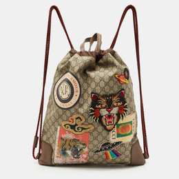 Gucci Brown/Beige GG Supreme Canvas Patchwork Drawstring Convertible Tote/Backpack 1210966