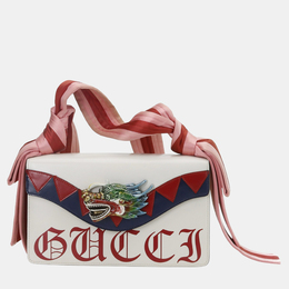 Gucci White Leather Satin Naga Dragon Head Shoulder Bag 1212970