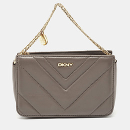 DKNY Grey Leather Chevron Chain Clutch 865875