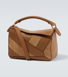 Маленькая сумка через плечо из кожи и замши Puzzle Loewe, Oak p01063404 | oak
