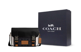 Coach Сумка через плечо среднего размера из прорезиненной ткани с гладкой телячьей кожей cr267-qbwqq