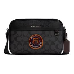 Coach Кожаная сумка для фотоаппарата Грэм через плечо маленькая мужская черная серая c5810-qba5f