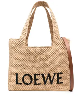 Loewe embroidered-logo raffia tote bag 20204572