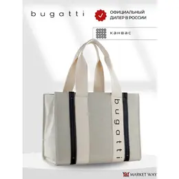 Сумка тоут Bugatti, фактура гладкая, зернистая, бежевый/черный 4340372902