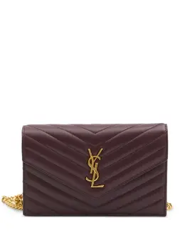Saint Laurent Envelope Cassandre Clutch Bag 31666157 - Mini Burgundy Chevron Quilted, Gold Tone Detail