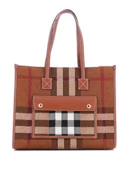 Burberry Freya Shopping Check Canvas with Leather Small tote bag 32552215
