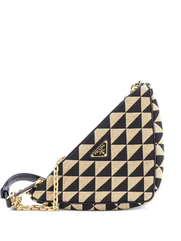 Prada Double Symbole Triangle Bag Leather and Jacquard Mini shoulder bag 32553421