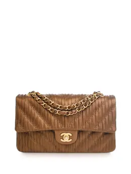 Chanel 2018 Medium Classic Chevron Calfskin Pleated Double Flap shoulder bag 32552311