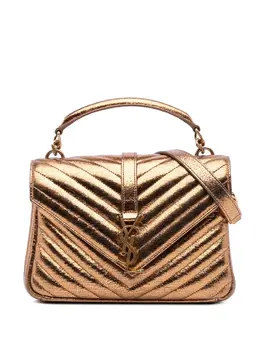 Saint Laurent 2017 Medium Metallic Calfskin Chevron Monogram College Bag satchel 31935147