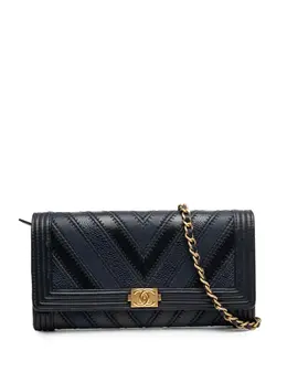 Chanel 2016-2017 Chevron Mixed Leathers Boy Wallet on Chain crossbody bag 32538466