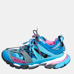 Balenciaga Blue Faux Leather And Mesh Track Sneakers Size 38 422938