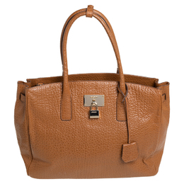 DKNY Caramel Brown Pebbled Leather Padlock Tote 413806