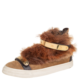Giuseppe Zanotti Beige Suede And Fur Trim High Top Sneakers Size 38 400199