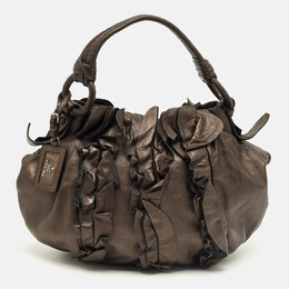 Prada Metallic Ruffle Leather Mordore Hobo 1239953