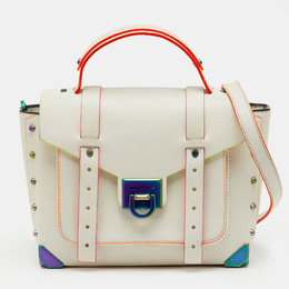 Michael Kors White Leather Manhattan Medium Contrast-Trim Top Handle Bag 1237737