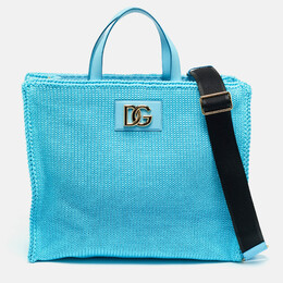 Dolce & Gabbana Light Blue Knitted Crochet DG Logo Tote 1237726