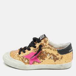 Golden Goose Gold Sequins Superstar Penstar Sneakers Size 34 1237425