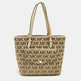 Michael Kors Beige Signature Canvas and Leather Jet Set Pocket Tote 1237407