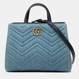 Gucci Blue Small GG Marmont Matelasse Denim Pearly Satchel 1237586