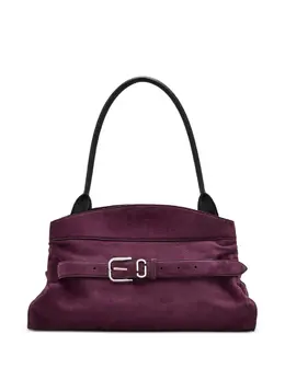 Marc Jacobs Dakota Shoulder Bag, 30928779 Dark Plum Suede Texture with Concealed Magnetic Closure and Buckle Detail