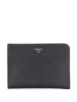 Prada triangular enamelled logo clutch 15380637