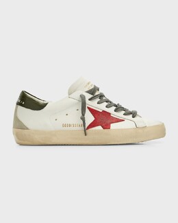 Мужские кожаные низкие кеды Super-Star Golden Goose, цвет White/Red/Dark Green prod258780184 | white/red/dark green