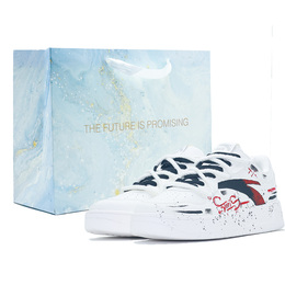 Anta Комфортные, нескользящие, амортизирующие, низкие, мужские, кроссовки для скейтбординга, белые, черные, красные 912418001q-2（team910-墨焰艺韵sbox） | white black red