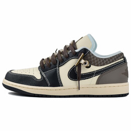 Баскетбольные кроссовки Air 1 Vintage Men Low-Top Black/Coffee/Beige Yellow Jordan hq3437-101(team96-男款黑摩卡) | black coffee