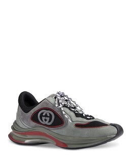 Мужские замшевые кроссовки на шнуровке Gucci для бега, черный 4902682 | black gray/green