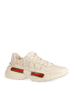 Мужские низкие кожаные кроссовки Gucci Rhyton Vintage Stripe, слоновая кость/кремовый 2736650 | ivory