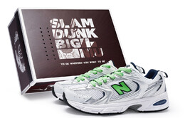 Кроссовки New Balance 530 Cushioned Slip-Resistant Breathable, белый/серебристый/зеленый mr530sg(team80-男女款无糖苏打绿s-box) | white/shamrock green