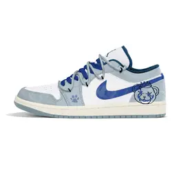 Air 1 Износостойкие Низкие Винтажные Баскетбольные Кроссовки Мужские Синие Белые Jordan fn5214-141(team210-小熊涂鸦） | blue white