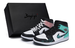 Винтажные баскетбольные кроссовки Air 1 мужские мид-топ розово-зеленые Jordan, черно-бело-розово-зеленые dq8426-301(team80-男款云山雾隐s-box) | black white pink green