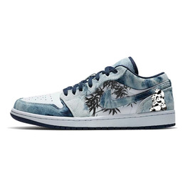 Эйр 1 Прочные Дышащие Низкие Винтажные Баскетбольные Кроссовки Мужские Бело-Голубые Jordan cz8455-100(team10-熊猫叠叠乐) | blue