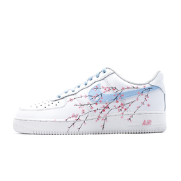 Кроссовки Nike Air Force 1 Hand Drawn Collection, Cherry Blossom Rain низкие мужские бело-сине-розовые cw2288-111(team140-樱花雨) | white blue pink