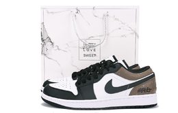 Винтажные баскетбольные кроссовки Air 1 мужские низкие черно-бело-коричневые Jordan 553558-132(team拾伍-男款黑棕sbox) | black white brown