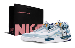 Nike Баскетбольные кроссовки Flight Legacy Eastern Sea Spirit Bead с антискользящим покрытием, износостойкие, винтажные, среднего размера, мужские, белого и синего цветов bq4212-102(team864-东海灵珠手提袋) | white blue (shopping bag)