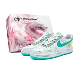 Nike Кроссовки Air Force 1 Low Top для скейтбординга, мужские, белые, зеленые, голубые hf4864-094(team240-绿野初雪-box) | white green cyan