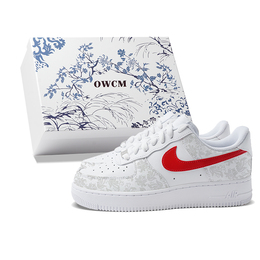 Nike Кроссовки Air Force 1 Low Top для скейтбординга, мужские, белые, красные cw2288-111(team拾柒-男款低帮青花瓷白红) | white red