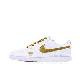 Nike Кроссовки Court Vision 1 с низким верхом для скейтборда, противоскользящие, мужские, цвет белый/золотой dh2987-101(team251-金水晶logo） | white gold