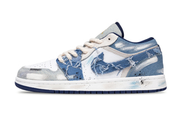 Jordan Баскетбольные кроссовки Air 1 из искусственного денима с антискользящим покрытием, износостойкие, низкие, мужские, небесно-голубые ih0648-141（team1051-做旧丹宁） | sky blue