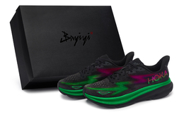 Hoka One One Кроссовки мужские Clifton 9 с низким верхом, зеленые/розово-красные 1127895-bblc(team80-男极光星变sbox) | black green rose red