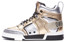 Высокие стильные мужские кроссовки, серебристо-золотые Moschino, Original Shoe Box Included mb15604g1ggz690b | original shoe box included