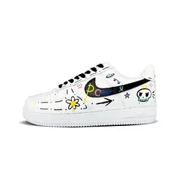 Nike Кроссовки Air Force 1 Graffiti Daisy для скейтбординга, износостойкие, низкие, мужские, черно-белые cw2288-111（team305-涂鸦小菊） | black white